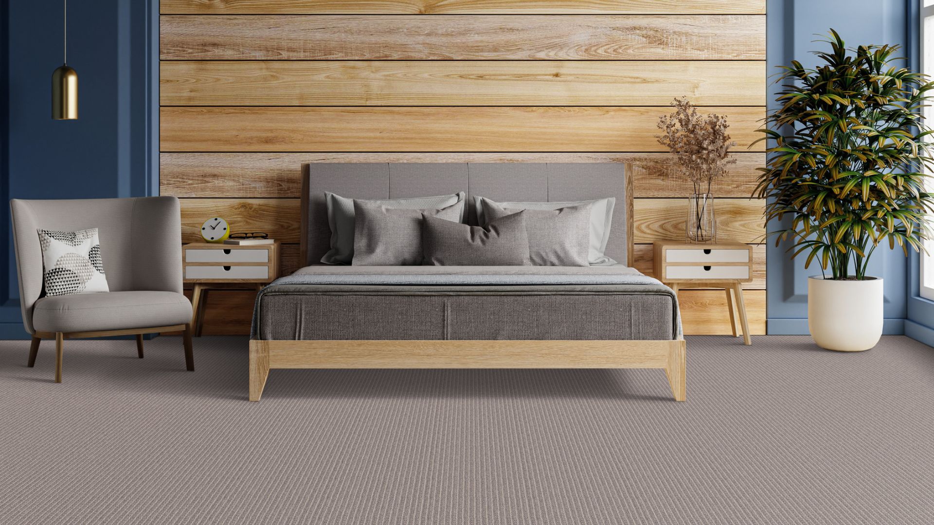 Carpet in a modern bedroom.